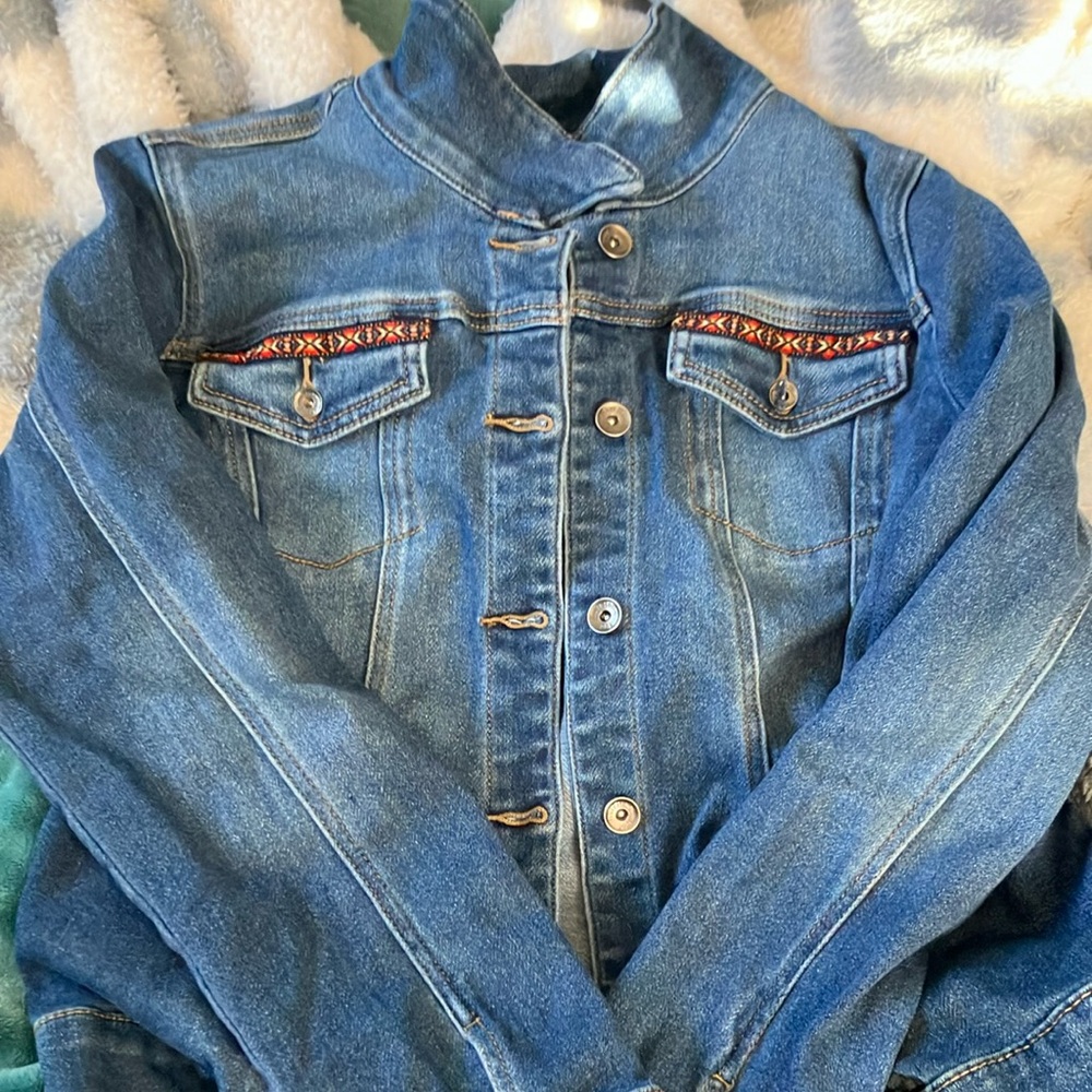 Ruff Hewn Blue Jean Jacket with Embroidered Accents